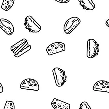 Bun bread burger hamburger vector seamless pattern Stock Illustration