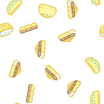 Bun bread burger hamburger vector seamless pattern Illustrazione stock