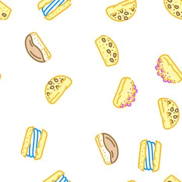 Bun bread burger hamburger vector seamless pattern Stock Illustration