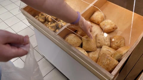 Bun buying process in the bakery Stock Footage 297648923