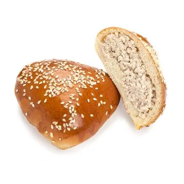 Bun with chicken isolated on a white background. Stock Photos