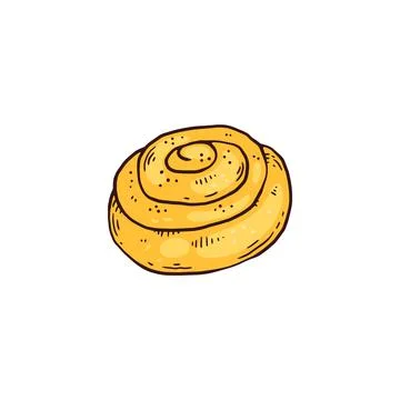 Bun or roll bread in spiral shape sketch vector illustration isolated. 스톡 일러스트