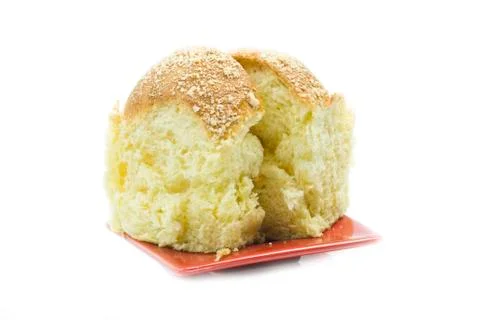 Bun on red plate Stock Photos