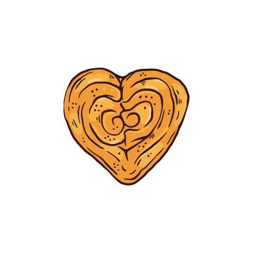 Bun rolled in shape of heart, doodle style vector illustration isolated on white 스톡 일러스트