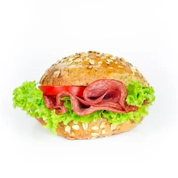 Bun with salami isolated Stock Photos