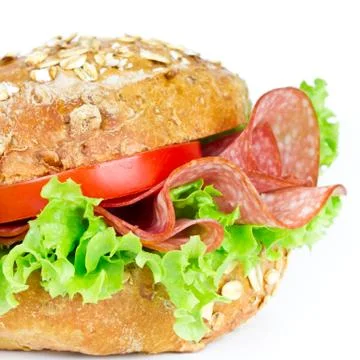 Bun with salami isolated Stock Photos