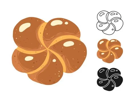 Bun in shape chamomile flower icon baked pastry drawn wheat outline cartoon set 스톡 일러스트