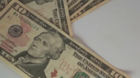 Bunch of 10 dollar bills in motion Stock Footage 106002030