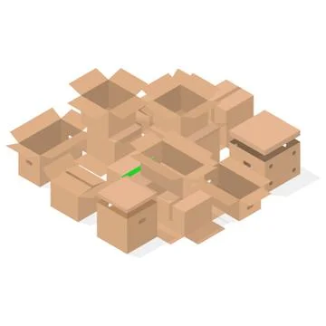 Bunch of 3D cardboard boxes, vector illustration. Stockillustratie
