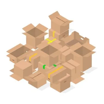 Bunch of 3D cardboard boxes, vector illustration. Stockillustratie