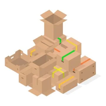 Bunch of 3D cardboard boxes, vector illustration. Stockillustratie