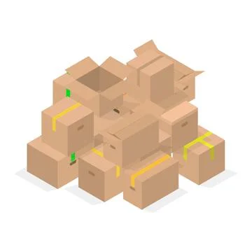 Bunch of 3D cardboard boxes, vector illustration. 스톡 일러스트