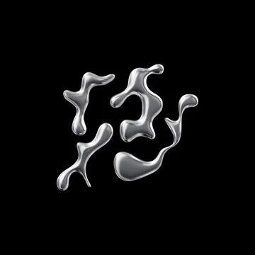Bunch of 3D glossy chrome liquid shapes vector composition, molten drops group Stock Illustration