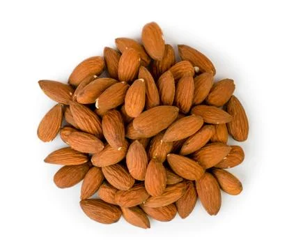 Bunch of almonds top view. Isolated. Stock Photos