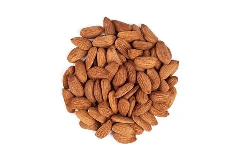 A bunch of almonds on a white background. Stock Photos