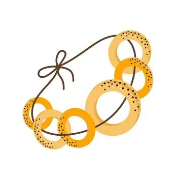 A bunch of bagels on a rope icon in flat isolated on a white background. Russian Illustrazione stock