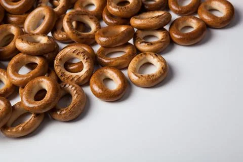 A bunch of bagels on a white background Stock-Fotos