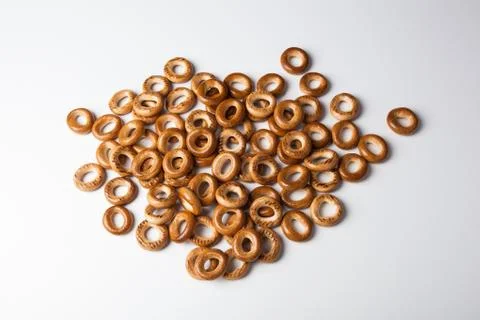 A bunch of bagels on a white background Foto stock
