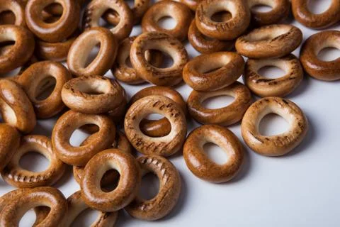 A bunch of bagels on a white background Foto stock