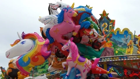 A Bunch of Balloons on a Fairground Stock Footage 89668324