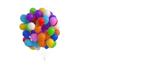 Bunch of balloons Flies on a White Background Stock Footage 141881660