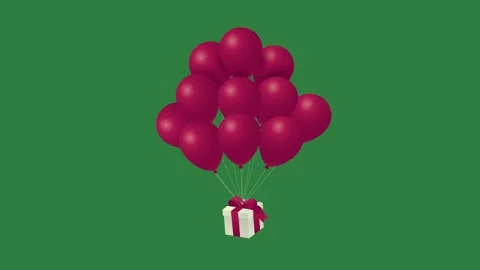 A bunch of balloons on green screen and red frame cartoonish design Video stock 337340578