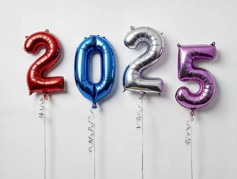 A bunch of balloons with the numbers 2025 Stock Illustration