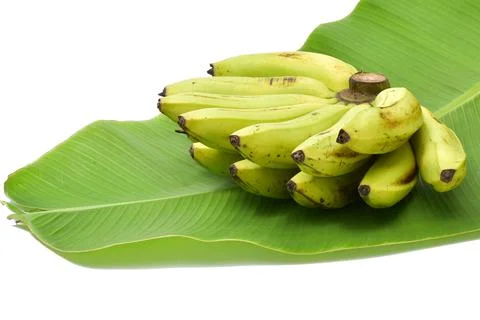 Bunch of bananas isolated on white background. Bananas with leaves Clipping P Stock Photos