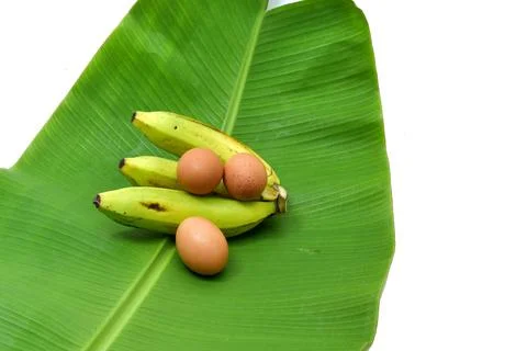 Bunch of bananas isolated on white background. Bananas with leaves Clipping P Stock Photos