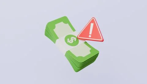 A bunch of banknotes with exclamation mark, payment error Stock Illustration