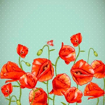 Bunch of Beautiful Red Poppy vector illustration Stock Illustration