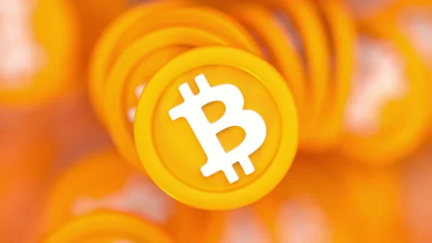 Bunch of bitcoins in slow motion 3D render animation Stock Footage 163279446