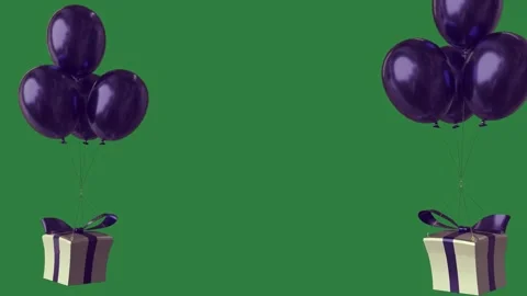 A bunch of black balloons on green screen and with gift box animated chromakey Видео 335068155