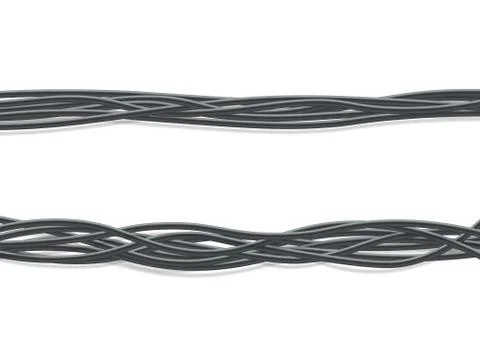 Bunch of black USB or computer connection wires twisted together in a line Stock Illustration