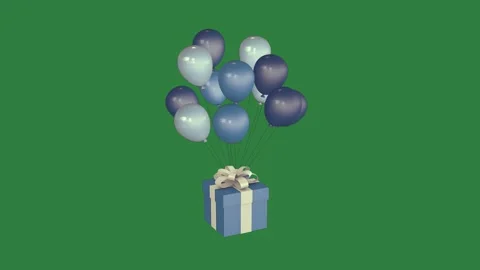 A bunch of blue and white balloons gift box with green screen backgrounds Stock Footage 336053947