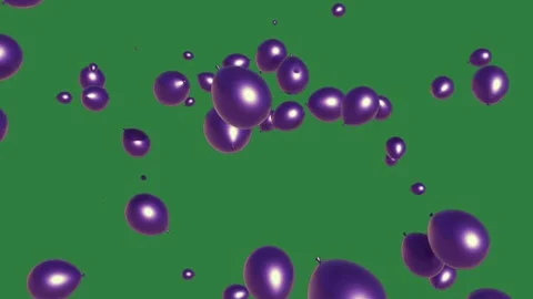A bunch of blue balloons floating on green screen and purple animated Видео 335122404