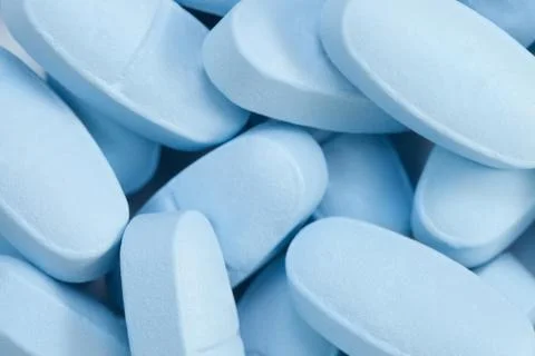 Bunch of blue pills Foto stock