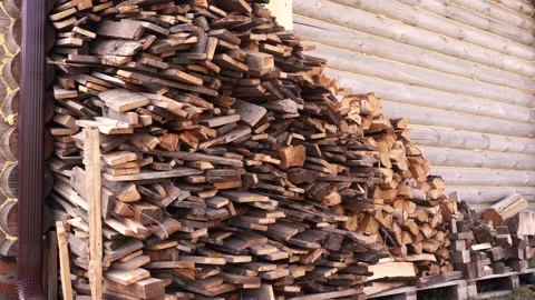 A bunch of boards for heating a bath Stock Footage 156764215