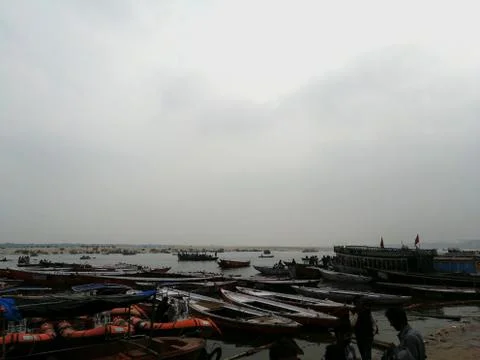 Bunch of boat on ganga ghat banaras Stock Photos