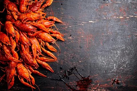 A bunch of boiled crayfish on the table. Stock Photos