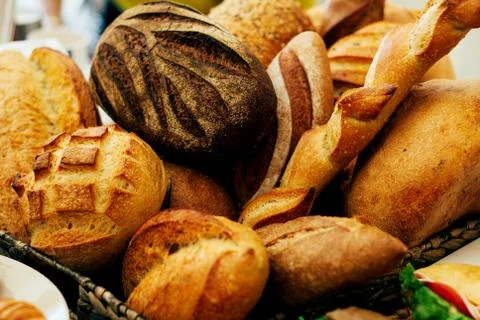 Bunch of bread loafs on the table Stock Photos