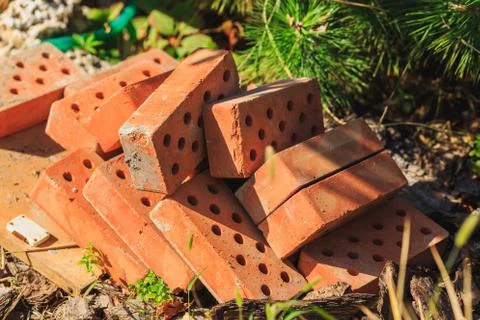 A bunch of bricks lay on the ground Stock Photos