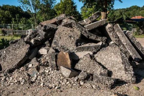 A bunch of building waste on the ground Stock Photos