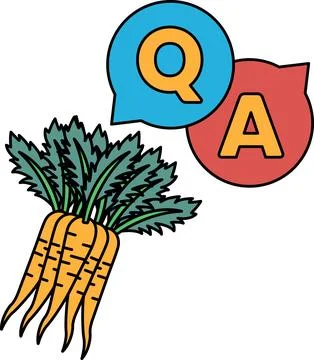 A bunch of carrots are shown next to a Q and A sign Illustrazione stock