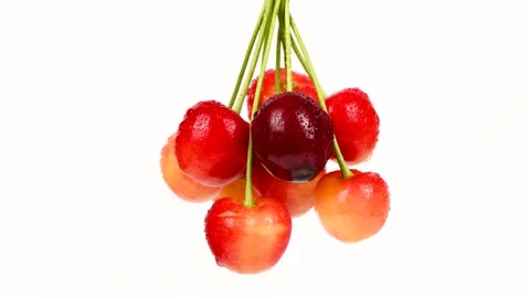 A bunch of cherries rotate Counterclockwise. Fresh juicy sweet cherry rotate. Stock Footage 157128429