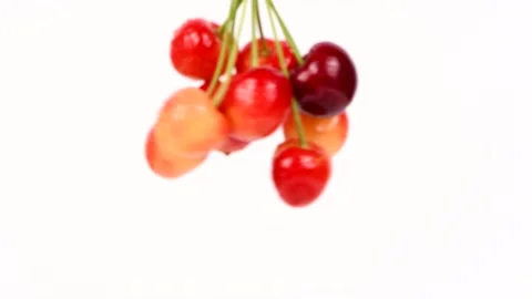 A bunch of cherries vibrates like a pendulum. Stock Footage 157128920