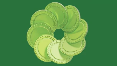 A bunch of coins on green screen and buttons circular object green screen Stock-Footage 335980754