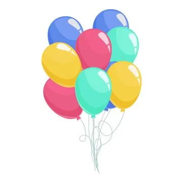 Bunch of colorful balloons floating with strings attached is perfect for a party Stock Illustration