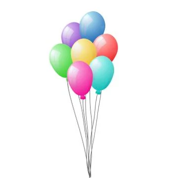 Bunch of colorful helium balloons isolated on transparent background. Vector  Stock Illustration