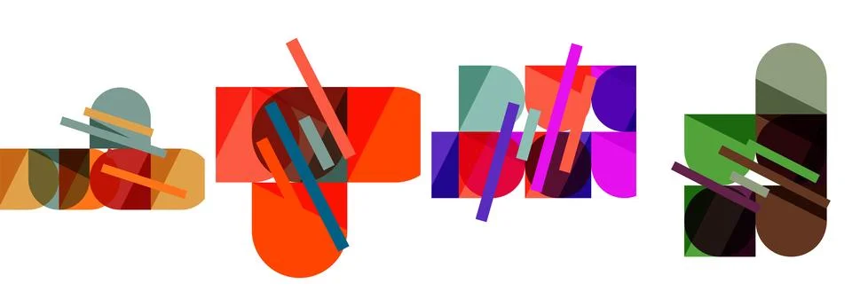 A bunch of colorful objects are lined up on a white background Illustrazione stock